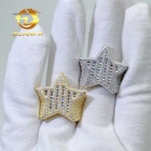 Hip Hop Fine Jewelry Rapper Star Rings Baguette Cut 925 Sterling Silver Iced Out Moissanite Band Ring