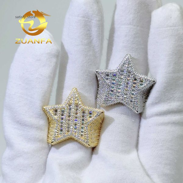 Hip Hop Fine Jewelry Rapper Rings Star Baguette Cut 925 STERLING SILE ICED OUT MOISSANITE BAND RING