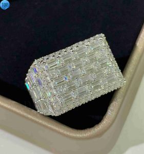 Hiphop fijne sieradenring ijs uit vvs staguette smaragd moissaniet diamant zilver of 10k 14k echte gouden vierkante ringen