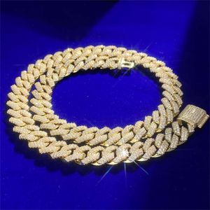 Hip Hop Fine Jewelry Solid Sier Micro Pave VVS Moissanite 14K Golden Plated 2 rijen 12 mm Cubaanse linkketens voor mannen