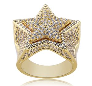 Hip Hop Five Star Rings Men039S Gold Silver Color Iced Out Cumbic Zircon Bijoux Rague Cadeaux7772214