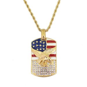 hip hop Drapeau des États-Unis diamant pendentif colliers pour hommes aigle Stars and Stripes collier de luxe Acier inoxydable USA fl247N