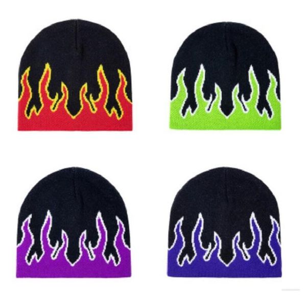 Hip Hop flamme coréen tricoté casquettes Skullcap femmes hommes casquettes automne printemps marque crâne bonnets Baggy Melon casquette tricot chapeau