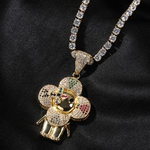 Collier pendentif à fleurs hip hop surmongez 5a bijoux pour hommes en zircon coloré