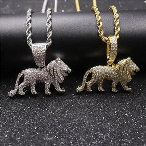 Hip Hop Volledige CZ Steen Verharde Bling Iced Out Mannelijke Leeuw Dier Hangers Ketting voor Mannen Rapper Sieraden Goud Zilver kleur308b