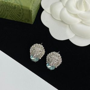 Hip Hop Volledige diamant leeuw hoofd oorrang modeontwerper Silver Ear studs oorring aretes orecchini voor mannen vrouwelijk feestje bruiloft sieraden cadeau met doos