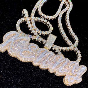 Collier Hip Hop entièrement glacé en laiton S925, deux tons, diamant Moissanite et Zircon, personnalisé avec son propre collier pendentif