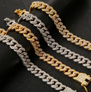Hip Hop Vol Strass Bling Bling Iced Out Pave Herenarmband Miami Cubaanse Link Chain Armbanden voor Mannen Sieraden