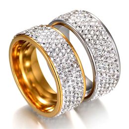 Hip Hop Volledige Rhinestone Bling Iced Out Wedding Rings 14K Gold Rings For Men Women Sieraden