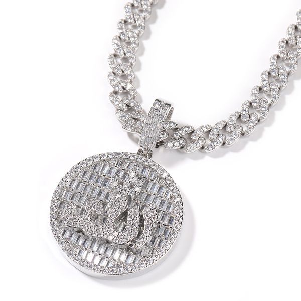 Hip Hop plein Zircon disque symbole pendentif collier or argent plaqué hommes Bling bijoux