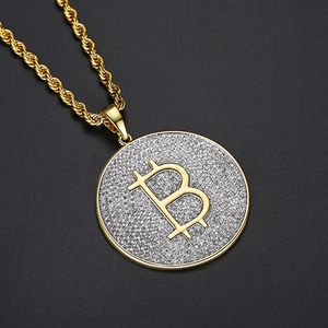 Hip Hop Volledige zirkoonronde kaartbrief hanger ketting Gold vergulde grote bling heren ketting rap sieraden