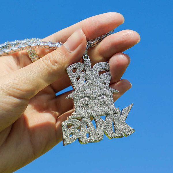 Hip Hop Full Zirconium Big Bank Argent Pendentif Collier Signe Dollar Accessoires Rap Homme Plaqué Or 14k Glacé Zircone Cz Pierre Bijoux Diamant Bijoux Cadeau