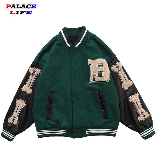 Hip Hop Furry Bone Patchwork couleur bloc vestes hommes collège Style Bomber hommes Baseball manteaux 3 couleurs