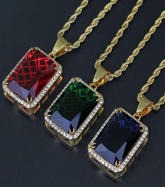 hip hop gemme pendentif colliers pour hommes femmes luxe vert bleu pierres précieuses rubis pendentifs en acier inoxydable coloré collier bijoux lov4448451