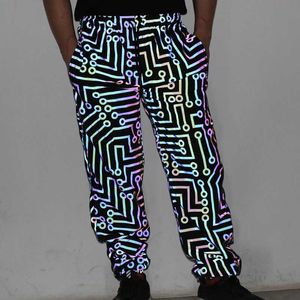 Hip-hop Géométrique Imprimé Cargo Pantalon Coloré Réfléchissant Casual pour hommes et femmes Europen Streetwear Lâche Plus La Taille 3XL 210531