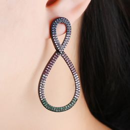 Hiphop geometrie vorm bengelen oorbellen 18k echt goud vergulde bling kleurrijke zirkoon druppel oorbel voor vrouwen