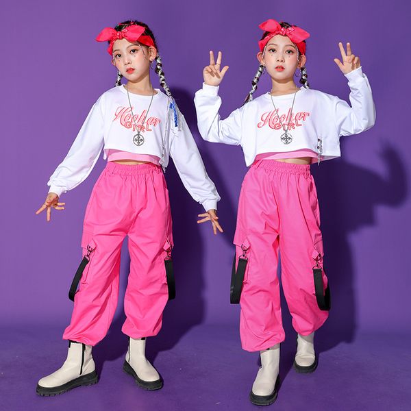 Hip Hop Girls Crop Top Cargo Pingo Pant Kids Sweatshirt Street Dance Clothes Enfant Child Jazz Sweet tenue Teen Streetwear Costume