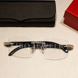 Lunettes Hip Hop avec monture métallique glacée, verres de luxe en diamant Moissanite de 4mm pour hommes