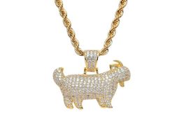 Hip Hop Goat Diamonds Pendants Colliers pour hommes Femmes Collier de mouton de luxe Real plaque d'or