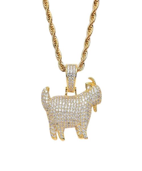 Hip Hop Goat Diamonds Pendants Colliers pour hommes Femmes Collier de mouton de luxe Real plaque d'or chaînes cubaines Le zodiaque chinois Syste6706344