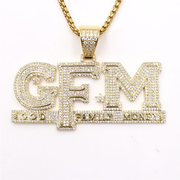 Hip Hop Dios Familia Dinero Diamante Combinación Burbuja Carta Colgante Collar Micro Cubic Zirconia Color Oro Cobre Colgante Collar