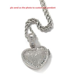 Cadena de oro de hip hop DIY foto personalizada corazón abatible marco de fotos colgante collar hombres lujo cobre diamante pareja colgante recuerdo cuerda collar 24 pulgadas 1965