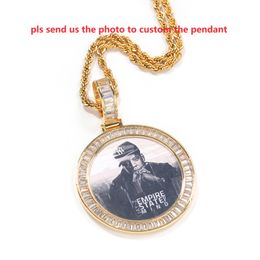 Cadena de oro de hip hop DIY foto personalizada circón colgante redondo collar hombres luz de lujo cobre diamante marco pareja colgante recuerdo cuerda collar 24 pulgadas 1964