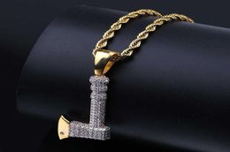 Collier pendentif axe plaqué Gold Hip Hop Collier Micro Pave Zircon Iced Out Bijoux avec chaîne de corde7109727