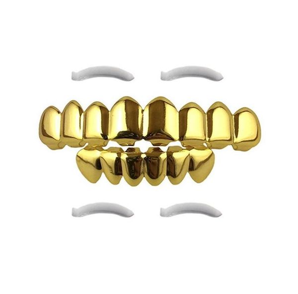 Hip Hop or Grillz 2023 nouvelle mode environnement plaqué or grilles dentaires en gros Halloween dents accolades 2 pièces ensemble