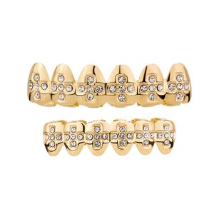 Hip Hop Gold Iced Crystal Cross -tanden Hiphop Jewelry Gold Tands Grillz Rhinestone Topbottom grills Set glanzende tand