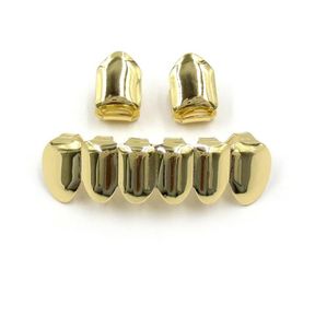 Hip Hop vergoldetes Mund-Grillz-Set, 2-teilig, einzeln oben, 6 Zähne unten, Grill-Set, Ganzes286h9061133