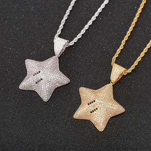 Hip Hop – collier avec pendentif étoile en Zircon cubique pour hommes, couleur or argent, bijoux scintillants glacés 279b