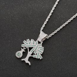 Hip Hop or argent couleur cubique Zircon Dollar américain argent arbre pendentif collier pour hommes Bling Jewelry236j