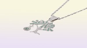 Hip Hop Gold Silver Color Cumbic Zircon US Dollar Money Tree Pendant Collier For Men Bling Jewelry43372905072692