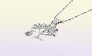 Hip Hop Gold Silver Color Cumbic Zircon US Dollar Money Tree Pendant Collier For Men Bling Jewelry43372905603965