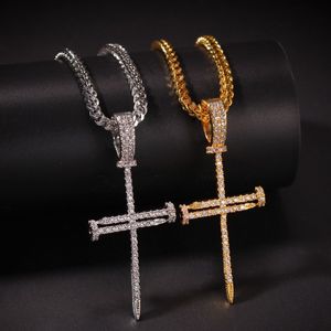 Hiphop goud zilver Iced Out Cross hanger ketting voor heren sieraden met roestvrijstalen Miami Cubaanse link of ketting Necklace203w