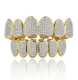Hip Hop Goldplated Microinlaid Dents Hip Hop Dents Grillz Pink Zircon Bracket Big Gold Tooth Jewelry1268694