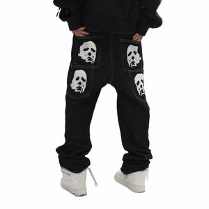 Hip Hop Gothic Denim Broek Streetwear Heren Grafische Print Baggy Punk Rock Jeans 2023 Harajuku Casual Losse Jean Broek Zwart 62c2 #