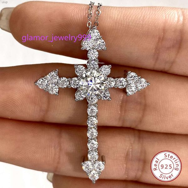Hip Hop Gra Vvs diamant Moissanite 6.5 5 Mm pierres précieuses forme de croix pendentif collier en argent Sterling femmes mode bijoux fins