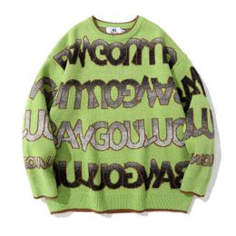 Suéter de Jacquard con letras degradadas de Hip Hop, suéter de punto, Tops sueltos de fondo, suéteres de pareja Harajuku que combinan con todo para Otoño e Invierno T220730