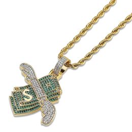 Hip Hop Green CZ Cubic Zirconia Pave Bling Ice Out Flying Dollar Money Hangers Ketting voor Mannen Rapper Sieraden Drop Shipping X0707