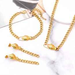 Collana hip-hop con testa di serpente con diamanti verdi, colore in acciaio, che preserva la pasta fritta, orecchini con nappe, catena, bracciale spesso, accessori 231015