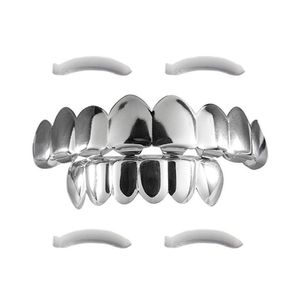 Hip Hop Grills Dents Cap Or Argent Noir Grillz Dents 8 Haut et 6 Bas Ensemble Bling Bling Dents Rappeur Bijoux