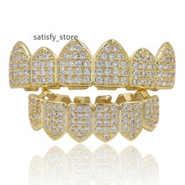 Hiphop grills tanden grillz gouden kleur vergulde hoogwaardige tandgrillz micro pave cz bovenste bodem grill mondtanden grills sets