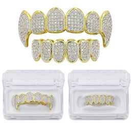 Hip Hop Grillz Éblouissant Zircon Micro Pave Grilles Dentaires Mode Hommes Femmes 18K Or Plaqué CZ Diamant Dents Brace