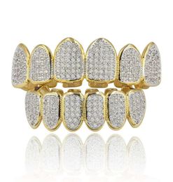 Hip Hop Grillz Men Women Fashion Fashion Grade Quality Bling Zirconia Micro Paveed Dentans Braces Luxury 18K Gold Placing Copping Denta2468017
