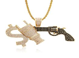 Hip Hop Gun Diamonds Hanglagers kettingen voor mannen Luxe geldplug ketting sieraden Gold vergulde koperen zwart witte zirkonen gouden cu5452583