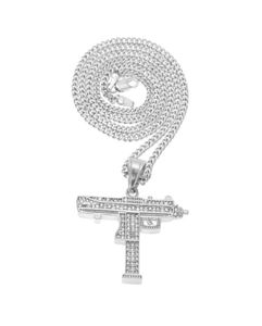 Hip Hop Gun Hanger Ketting 18K Goud Verzilverd Iced Out Cz Diamonds Charm Hanger Fijne Kwaliteit Cubaanse Chain2660045
