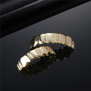 Hip Hop Demi CZ Dents Chapeau Étincelant Glaçon Zircon Mini Pavage Haut et Bas Charme Grill Ensemble Adapté aux Bijoux Pour Femmes Gif 240220