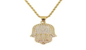 Hip Hop Hamsa Diamonds Collares colgantes para hombres Mujeres Mano de Fátima Amuleta Collar étnico de lujo Cadenas de acero inoxidable J8955841